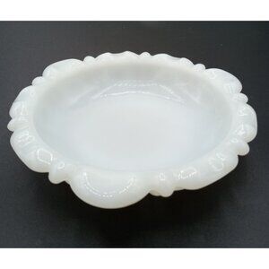 BonBon Dish Milk Glass 5.25 Inch Vintage Scalloped Edge White Flower Thumbprint